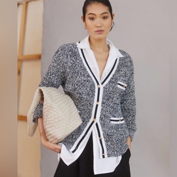 Maeve Anthropologie Tweed Boyfriend Cardigan Preppy Knit Classic Sweater Size XS - Picture 3 of 12